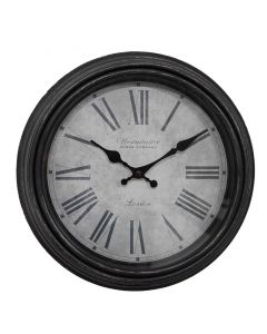 Dekor Deluxe okrogla stenska ura v starinskem podezeljskem slogu v beli in crni barvi z rimskimi stevilkami.