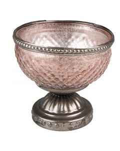 Dekor Deluxe majhen stekleni cajni svecnik v bronasto rjavi barvi na kovinskem podnozju in s kovinskim robom