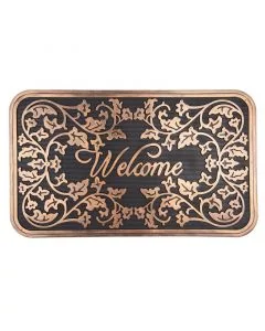 Dekor Deluxe Predpraznik rjave  in crne barve iz umetnih materialov z napisom welcome in ornamenti listov
