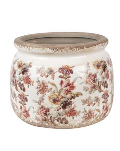 Dekor Deluxe starinski keramicen cvetlicni loncek umazano bele bez barve poslikan s pisanimi rozami 