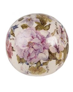Dekor Deluxe starinska vintage keramicna okrasna krogla umazano bele barve poslikana z motivi pisanih roz in zelenim listjem