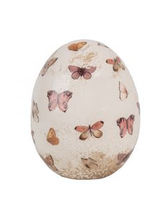 Dekor Deluxe starinsko keramicno samostojece jajce umazano bele barve potiskano z motivi pisanih metuljev