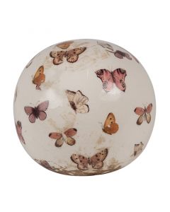 Dekor Deluxe starinsko keramicno samostojeca okrasna krogla umazano bele barve potiskano z motivi pisanih metuljev