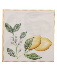 Dekor Deluxe set 20 pairnatih prtickov z motivom rumene limone in limonine listnate veje z belim cvetjem 