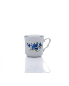 Bela porcelanska večja skodelica poslikana s spominčicami za kavo ali čaj 